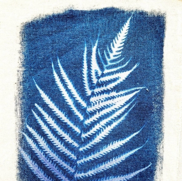 Fern Cyanotype Raw Canvas Botanical Floral Blue Print Textile Artwork Unframed - Picture 2 of 3